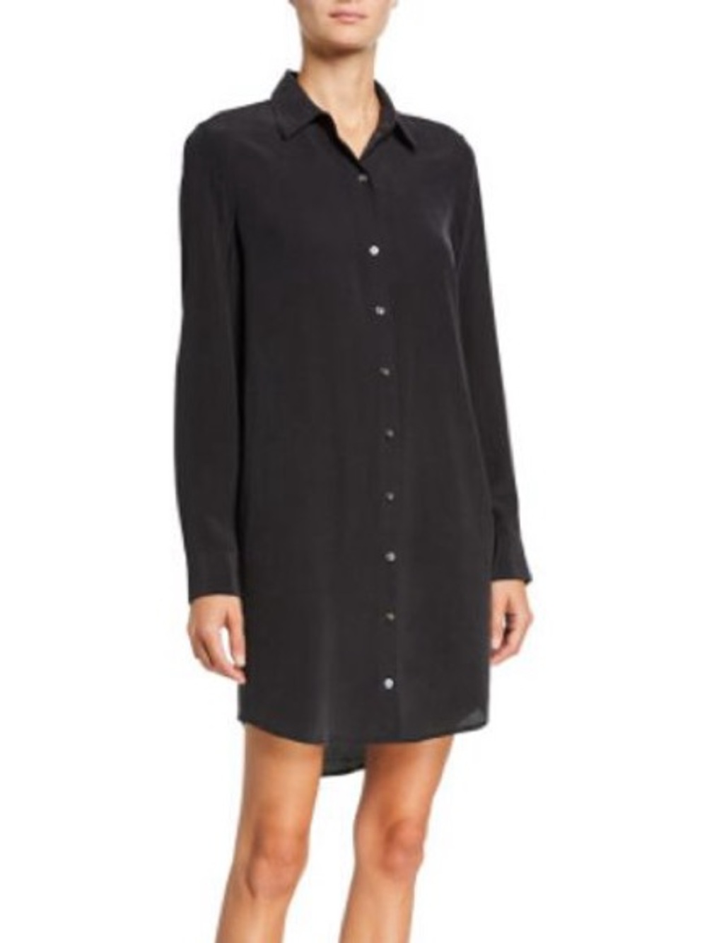 Equipment femme black essential long sleeve silk shirt dress